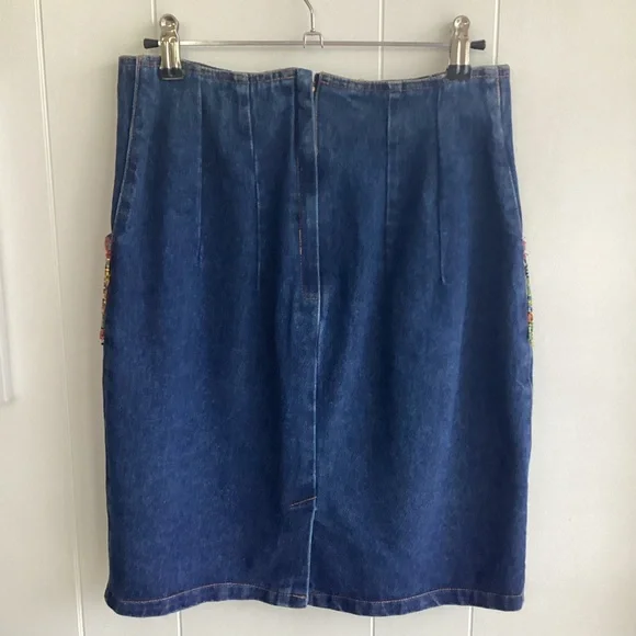 Western style Blue and Orange Embellished Pencil Skirt Knee-Length - Picture 2 of 4